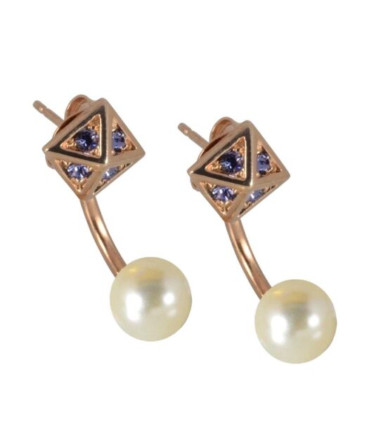 Pendientes dobles perla fabricados en plata de ley