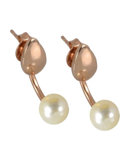 Pendientes dobles rosas con perla fabricados en plata de ley