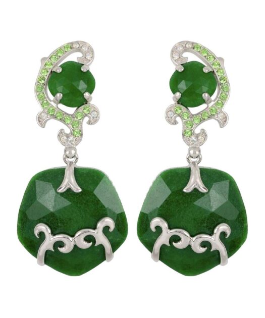 Pendientes dobles verdes de plata de ley rodinada