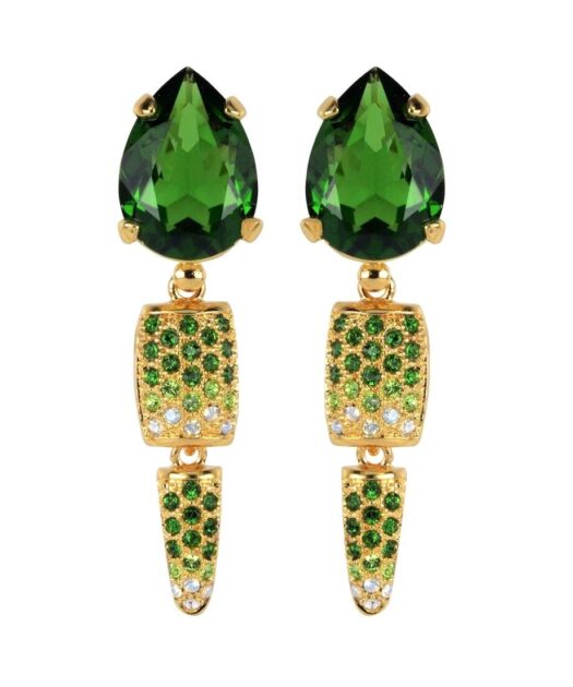 Pendientes dorados con cristales verdes Swarovski de plata de ley