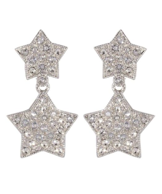 Pendientes dos estrellas brillantes de plata rodinada con cristal Swarovski