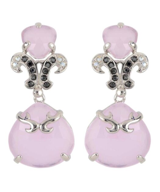 Pendientes dos piedras rosas de plata de ley