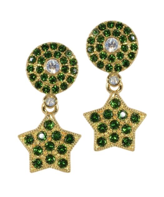Pendientes estrella verdes y dorados en plata con cristales Swarovski