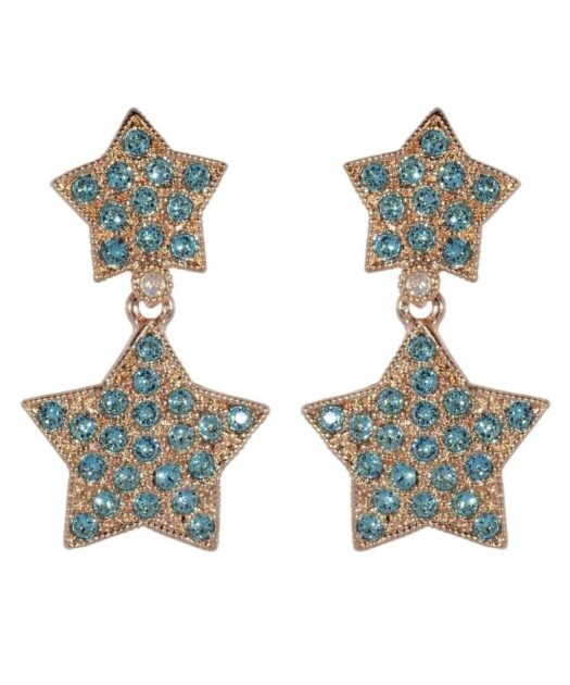 Pendientes estrellas rosas y azules de plata bañada en oro rosa 18 K