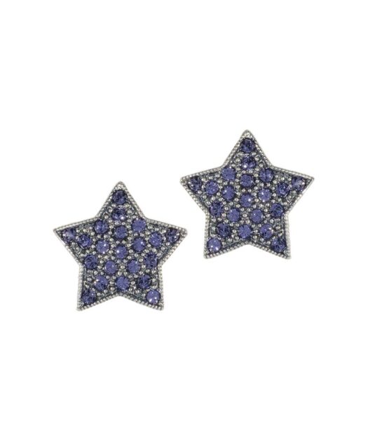 Pendientes estrellas violetas de plata de ley con cierre de presión