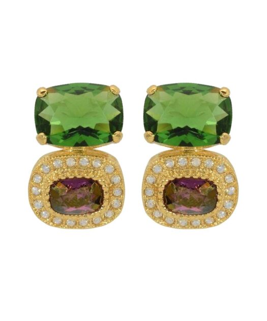 Pendientes fiesta dobles de colores en plata bañada en oro amarillo