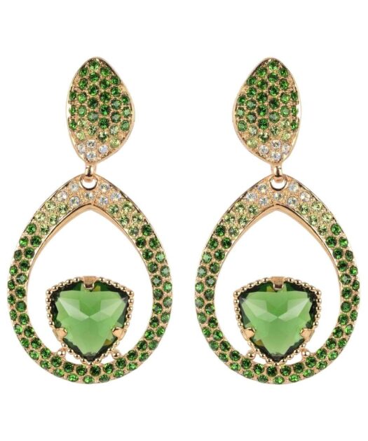 Pendientes fiesta grandes verdes de plata bañada en oro amarillo