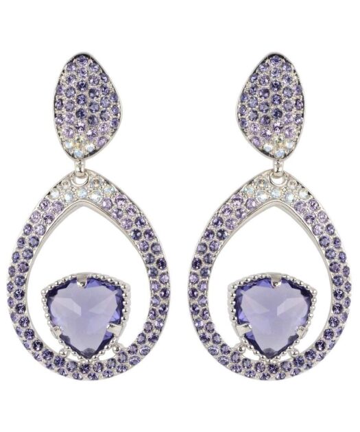 Pendientes fiesta grandes violetas de plata rodinada con Swarovski