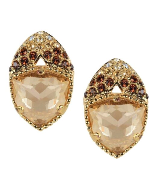 Pendientes fiesta marrones y dorados de plata de ley con cristales Swarovski