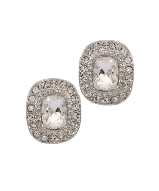 Pendientes fiesta roseta blanca de plata rodinada con Swarovski Elements