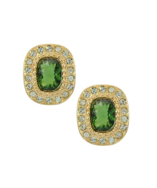Pendientes fiesta roseta oro amarillo de plata con cristales verdes