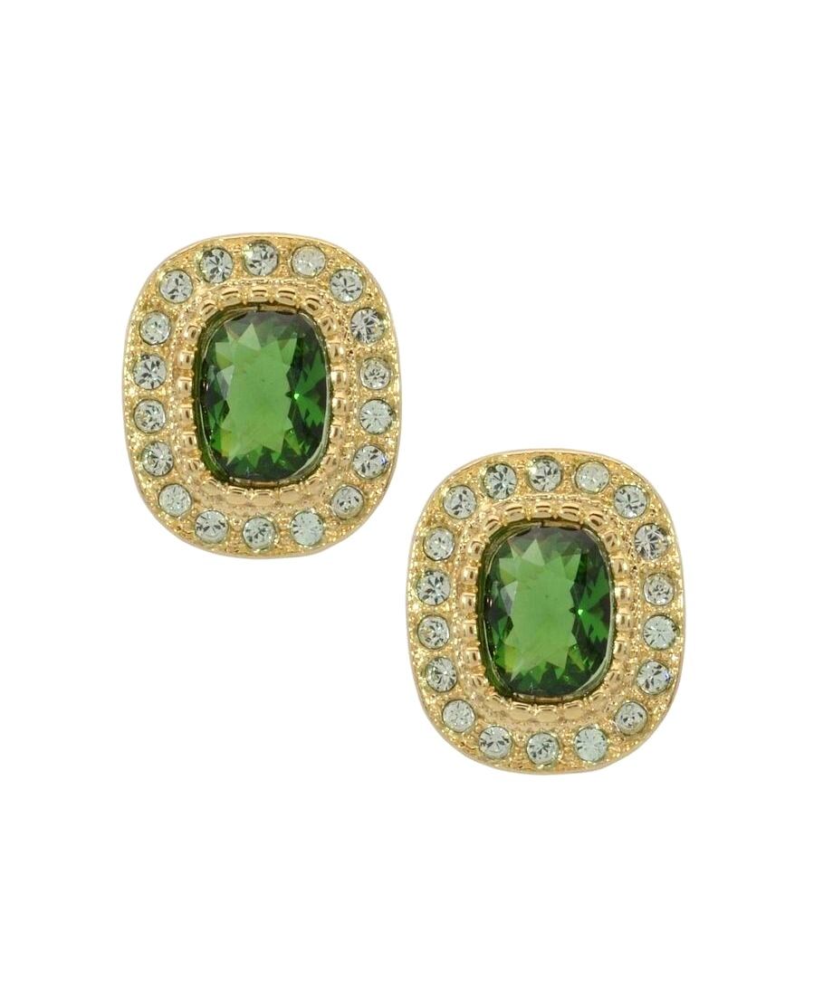 Pendientes fiesta roseta oro amarillo de plata con cristales verdes
