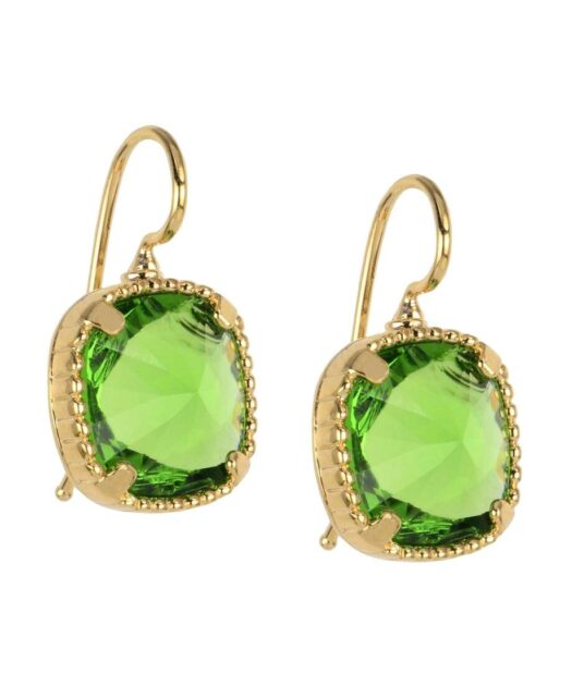 Pendientes gancho con cristal Swarovski verde de plata de ley bañada en oro