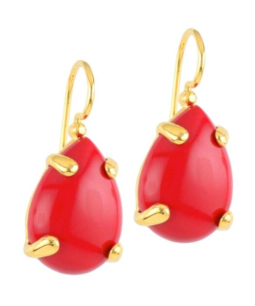 Pendientes gancho coral rojo de plata bañada en oro