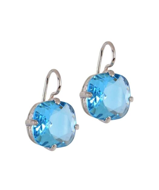 Pendientes gancho fetiches azules de plata rodinada con Swarovski Elementes