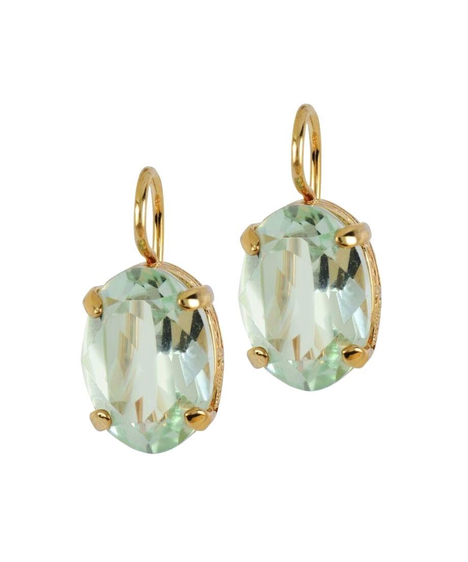 Pendientes gancho fetiches verdes Swarovski Elements de plata dorada
