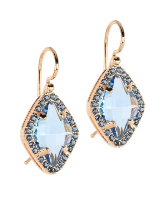 Pendientes gancho Swarovski Elements azules de plata bañada en oro rosa
