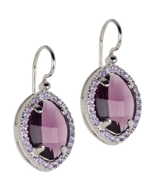 Pendientes gancho Swarovski Elements morados de plata con baño de rodio