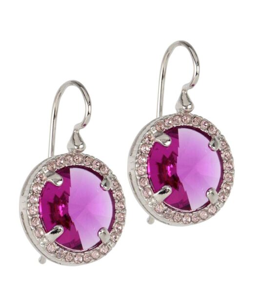 Pendientes gancho Swarovski Elements violetas en plata con baño de rodio