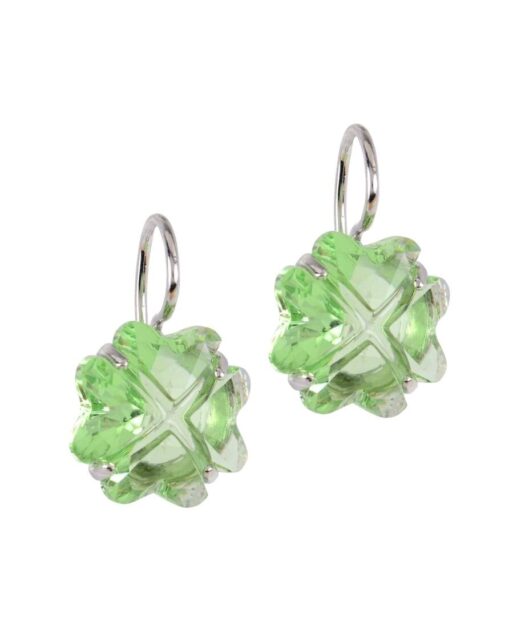 Pendientes gancho tréboles verdes de plata con baño de rodio