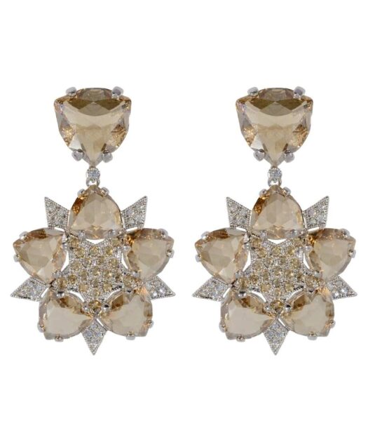 Pendientes grandes estrella plata rodinada con cristales Swarovski color fumé