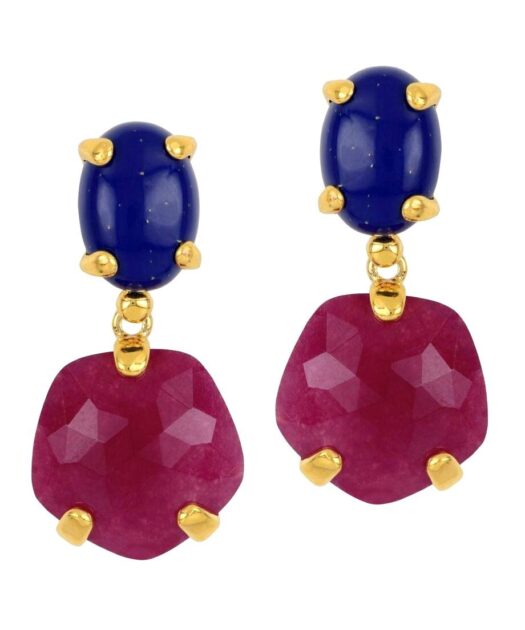 Pendientes lapislázuli con piedra granate de plata bañada en oro rosa