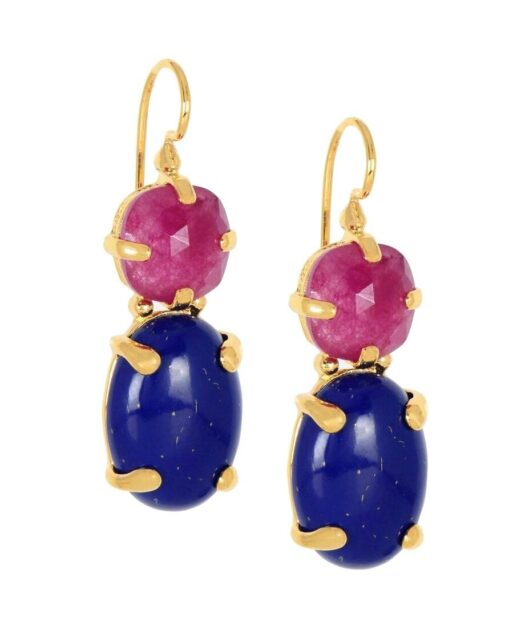 Pendientes lapislázuli con piedra morada de plata bañada en oro rosa