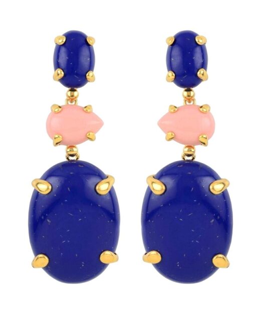 Pendientes lapislázuli y coral rosa de plata bañada en oro 18 K