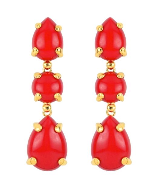 Pendientes largos con coral rojo de plata bañada en oro 18 K