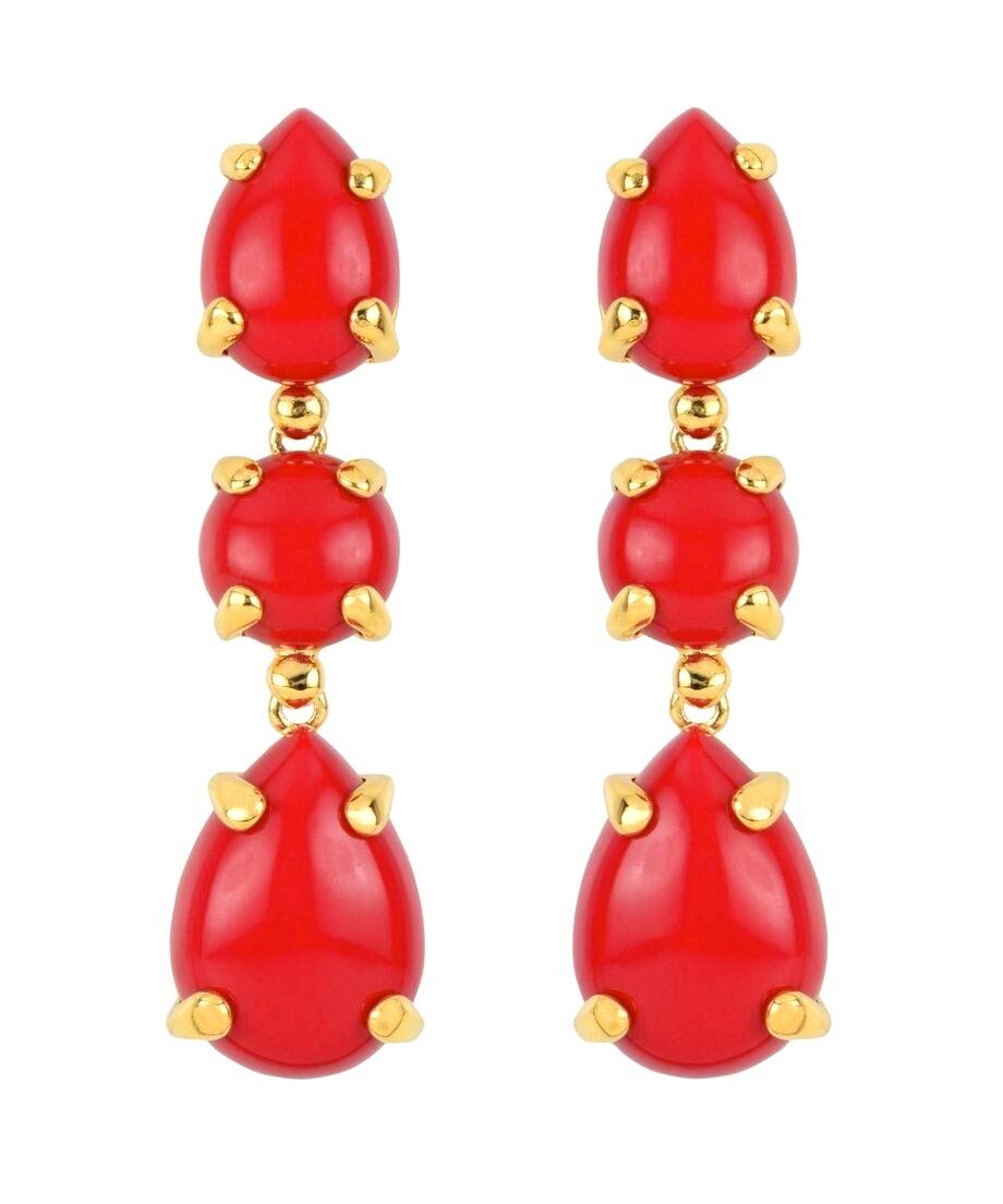 Pendientes largos con coral rojo de plata bañada en oro 18 K Pendientes largos con coral rojo de plata bañada en oro 18 K