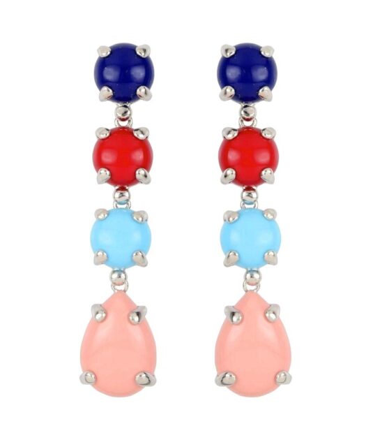 Pendientes largos con coral, turquesa y lapislázuli de plata de ley rodinada
