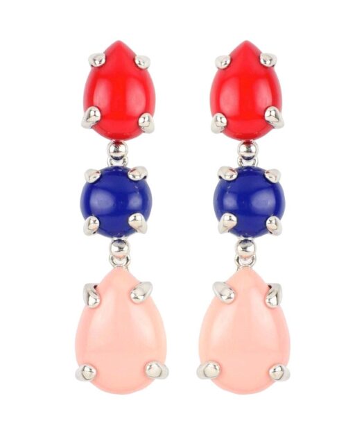 Pendientes largos con coral y lapislázuli de plata de ley rodinada
