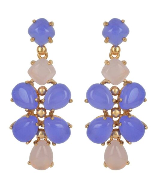 Pendientes largos con siete piedras violetas y rosas