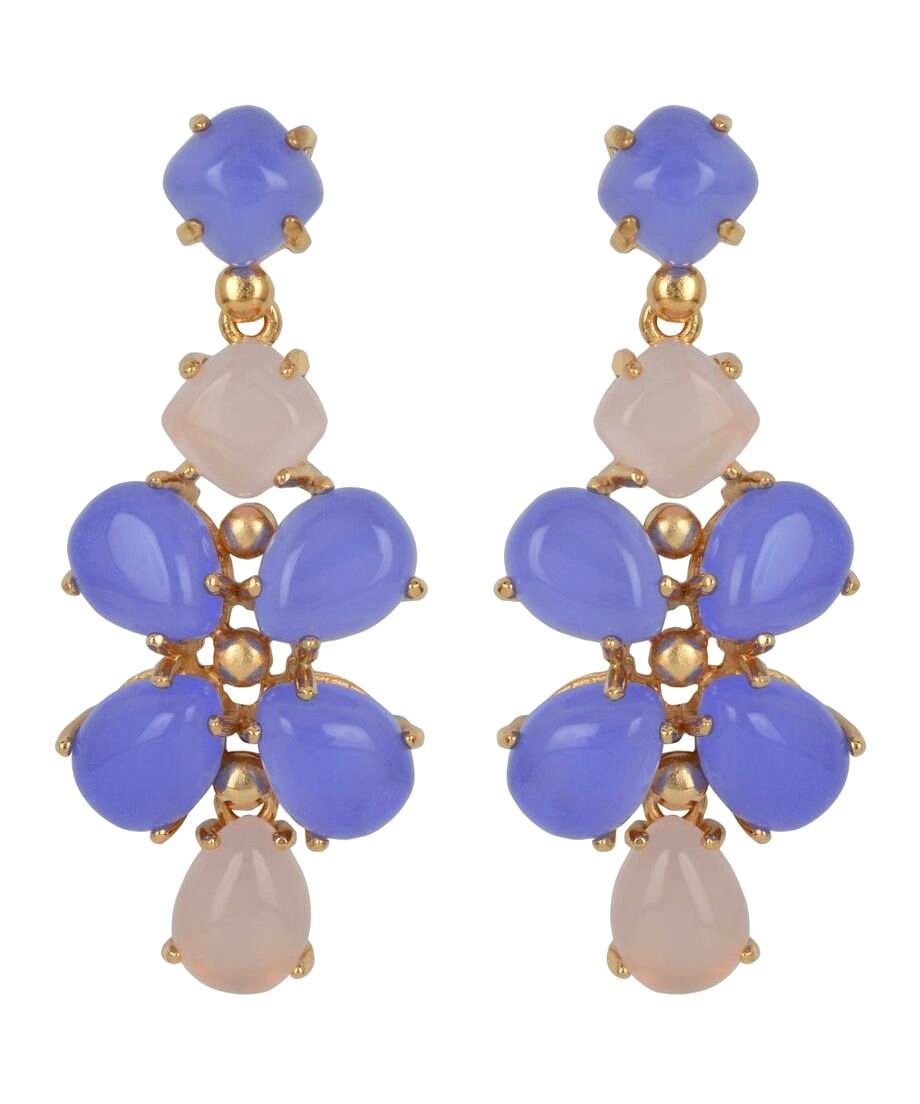 Pendientes largos con siete piedras violetas y rosas
