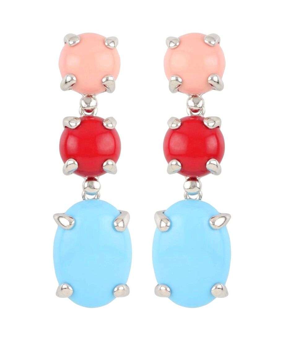 Pendientes largos coral y turquesa de plata de ley rodinada Pendientes largos coral y turquesa de plata de ley rodinada