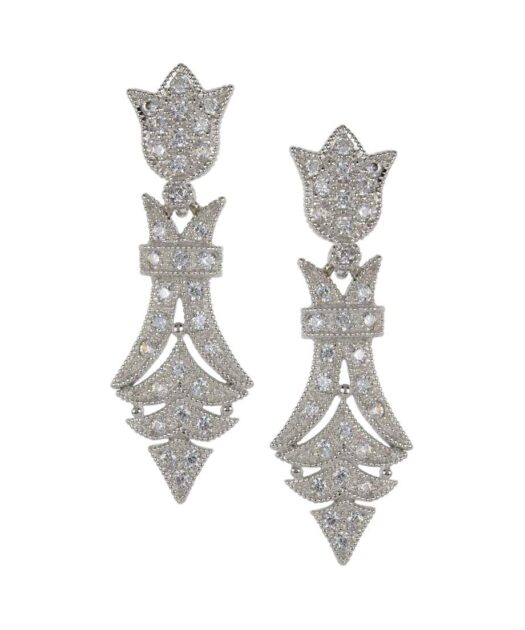 Pendientes largos de boda en plata de ley rodinada con cristales Swarovski