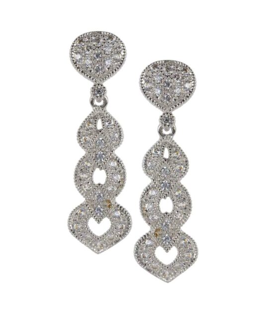 Pendientes largos de novia con corazón y cristales Swarovski brillantes
