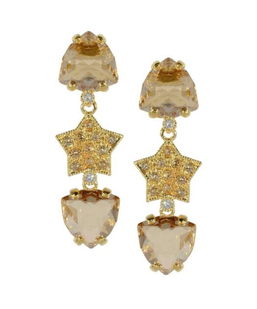 Pendientes largos estrella dorada de plata bañada en oro con Swarovski Elements