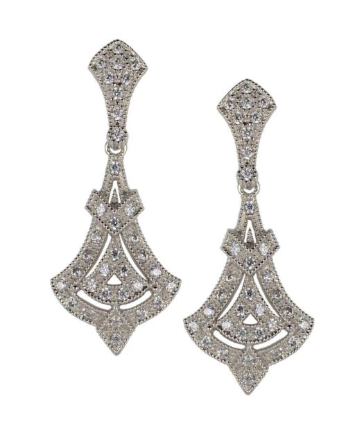 Pendientes largos novia con Swarovski Elements de plata rodinada