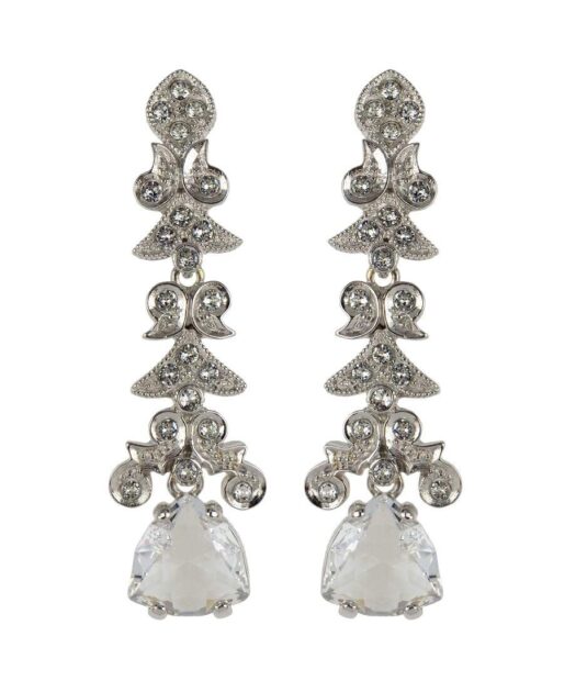 Pendientes largos Seducción novias de plata rodinada con Swarovski Elements