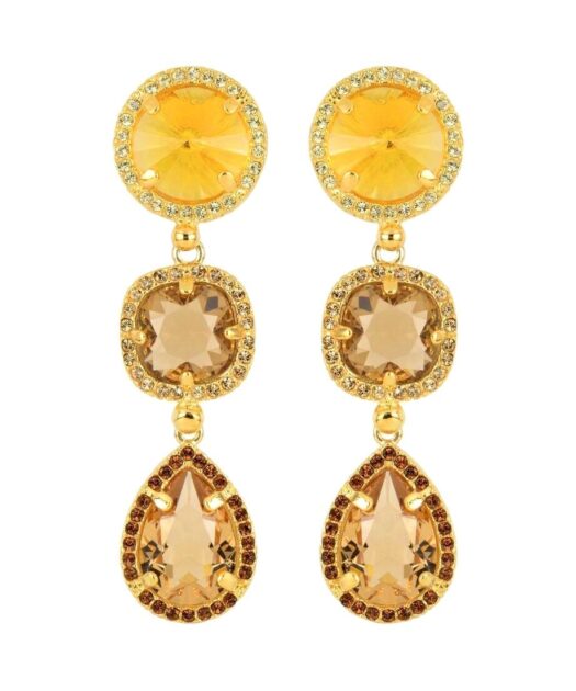 Pendientes largos Swarovski Elements amarillos y fumé de plata bañada en oro