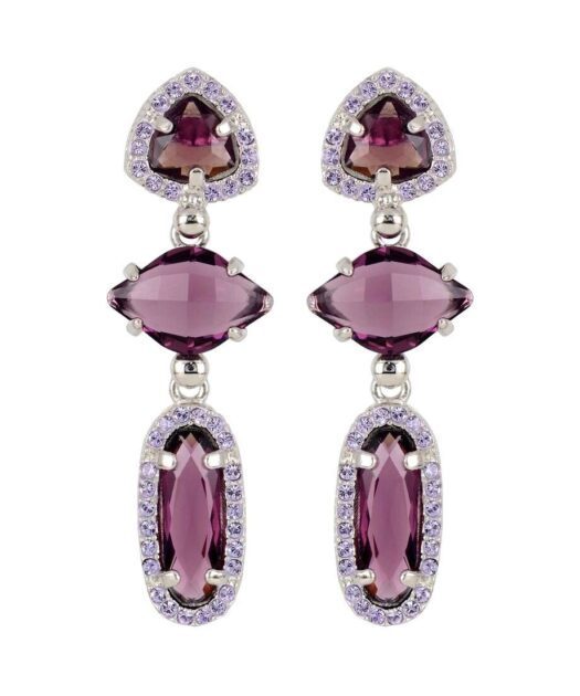 Pendientes largos Swarovski Elements violetas de plata de ley rodinada