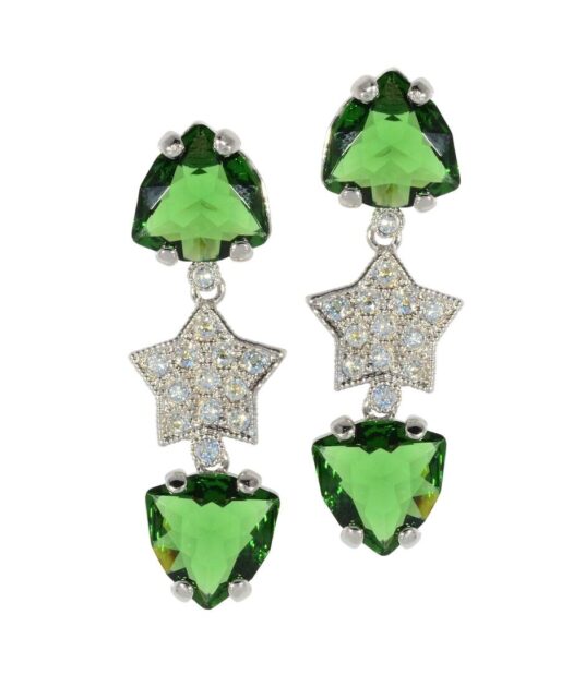 Pendientes largos verdes con estrella de plata rodinada y Swarovski Elements