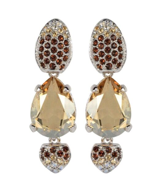 Pendientes marrón chocolate de plata rodinada con Swarovski