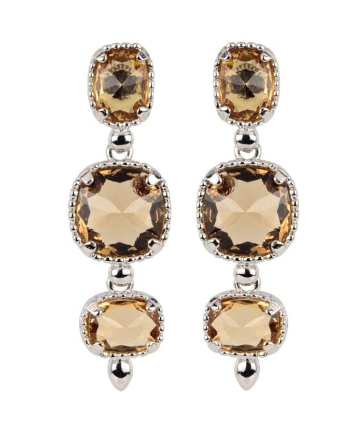 Pendientes marrones con tres cristales Swarovski fabricados en plata de ley