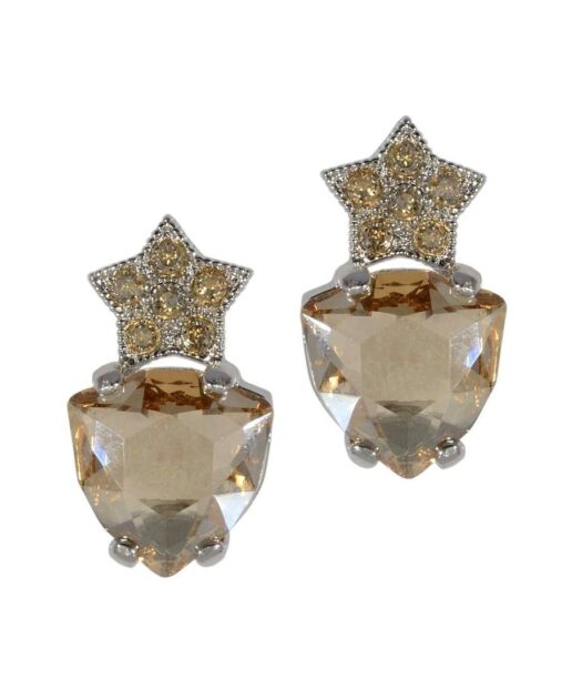 Pendientes marrones con una estrella de plata de ley rodinada con Swarovski Elements