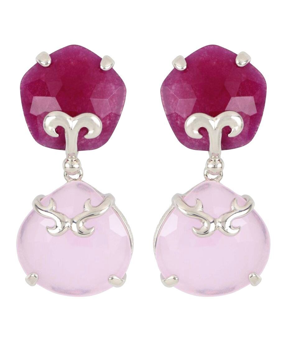 Pendientes morados y rosas de plata de primera ley