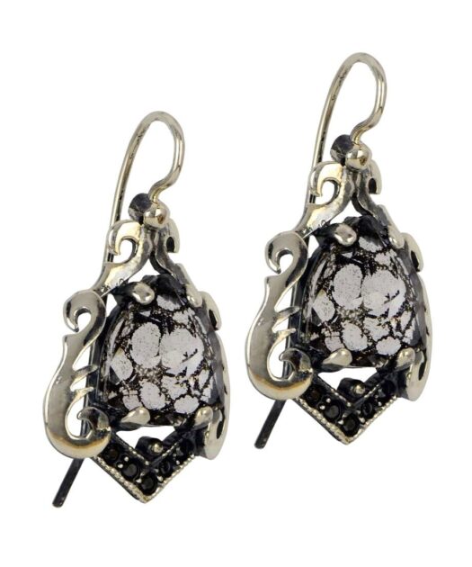 Pendientes negros cierre hippie de plata de ley con Swarovski Elements