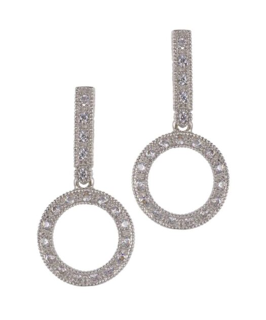 Pendientes novia aro brillante de plata rodinada con cristales Swarovski