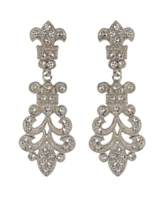 Pendientes novia cierre presión de plata de ley rodinada con cristales Swarovski